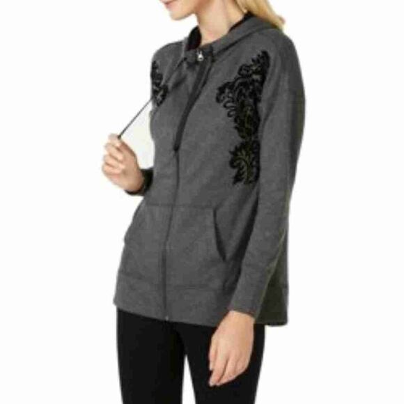 Ideology Zip Up Long Sleeve Embroidered Hooded Jacket - Picture 1 of 11